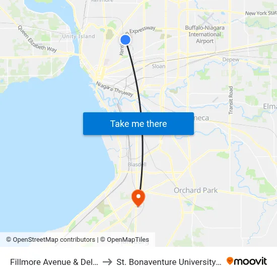 Fillmore Avenue & Delavan Avenue to St. Bonaventure University Buffalo Center map