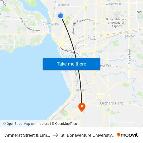 Amherst Street & Elmwood Avenue to St. Bonaventure University Buffalo Center map