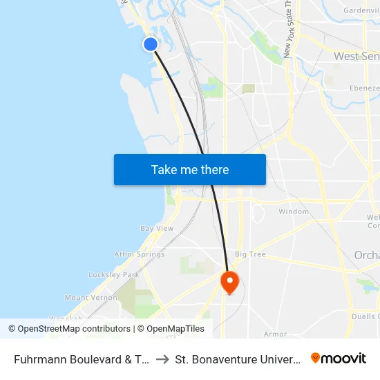 Fuhrmann Boulevard & Tift Nature Preserve to St. Bonaventure University Buffalo Center map