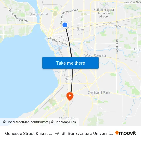 Genesee Street & East Parade Avenue to St. Bonaventure University Buffalo Center map