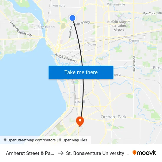 Amherst Street & Parker Avenue to St. Bonaventure University Buffalo Center map