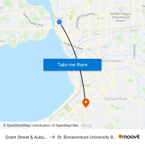 Grant Street & Auburn Avenue to St. Bonaventure University Buffalo Center map