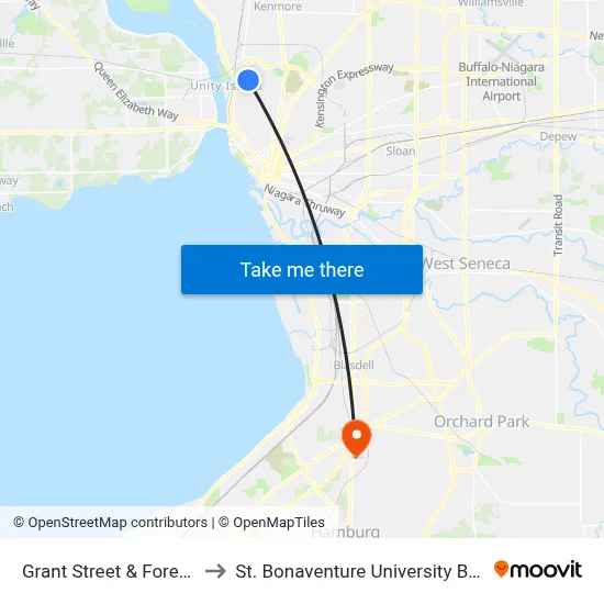 Grant Street & Forest Avenue to St. Bonaventure University Buffalo Center map