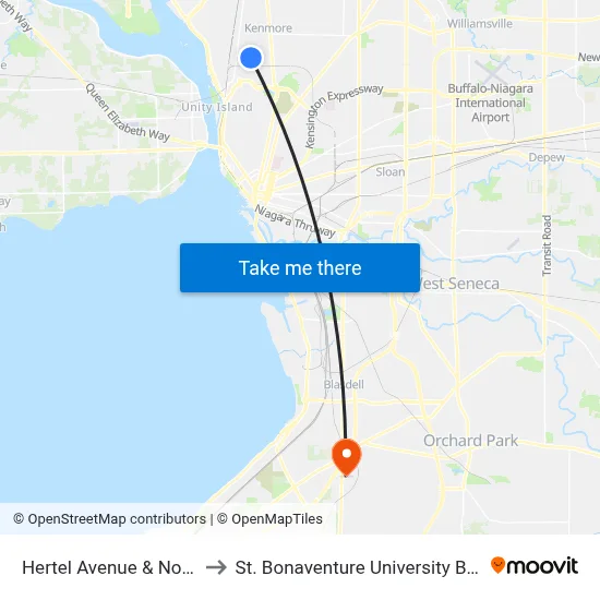 Hertel Avenue & Norris Street to St. Bonaventure University Buffalo Center map