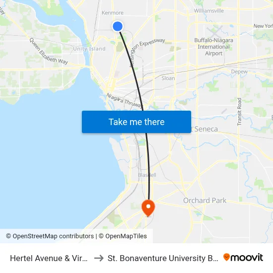 Hertel Avenue & Virgil Avenue to St. Bonaventure University Buffalo Center map