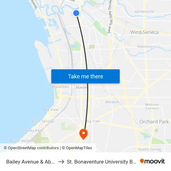 Bailey Avenue & Abbott Road to St. Bonaventure University Buffalo Center map