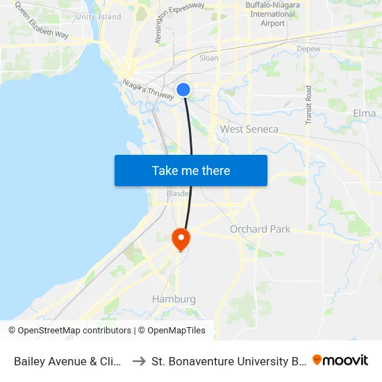 Bailey Avenue & Clinton Street to St. Bonaventure University Buffalo Center map