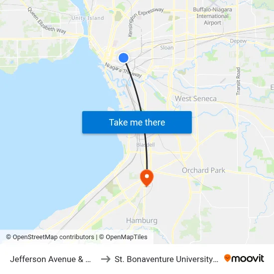 Jefferson Avenue & William Street to St. Bonaventure University Buffalo Center map