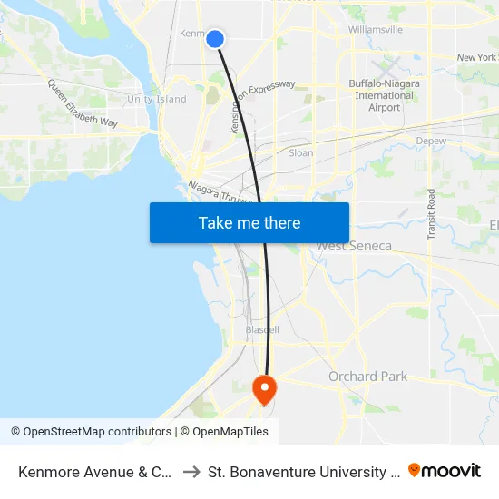 Kenmore Avenue & Colvin Avenue to St. Bonaventure University Buffalo Center map