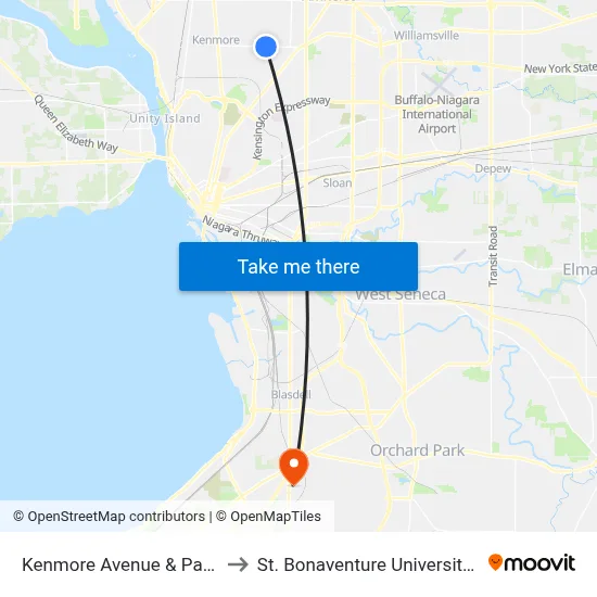 Kenmore Avenue & Parker Boulevard to St. Bonaventure University Buffalo Center map