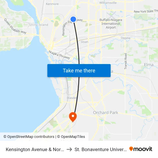 Kensington Avenue & Northumberland Avenue to St. Bonaventure University Buffalo Center map