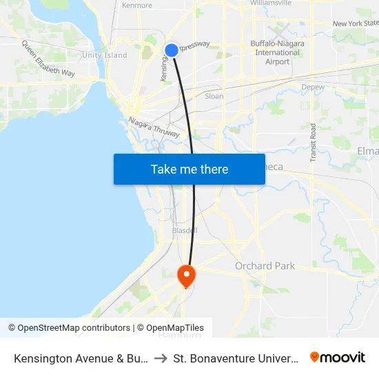 Kensington Avenue & Burgard High School to St. Bonaventure University Buffalo Center map