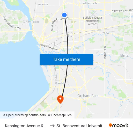 Kensington Avenue & Suffolk Street to St. Bonaventure University Buffalo Center map