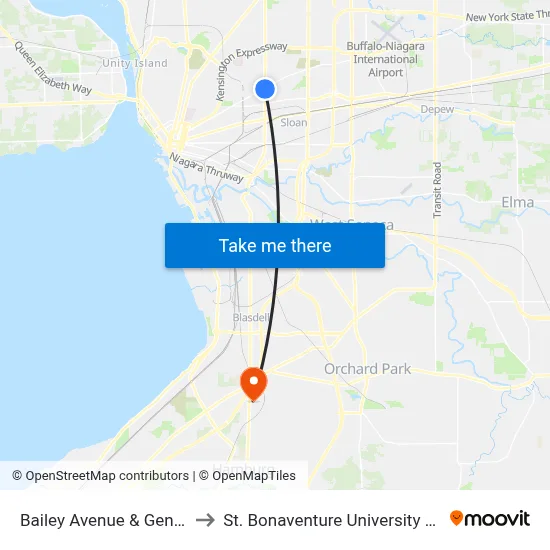 Bailey Avenue & Genesee Street to St. Bonaventure University Buffalo Center map