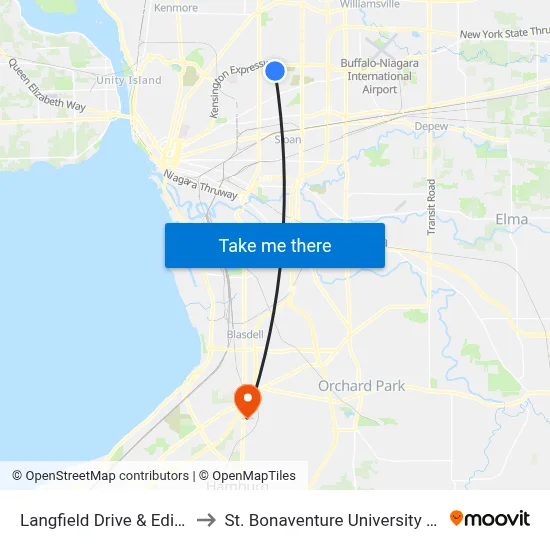 Langfield Drive & Edison Avenue to St. Bonaventure University Buffalo Center map