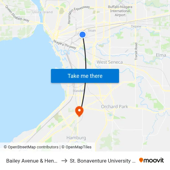 Bailey Avenue & Hennepin Street to St. Bonaventure University Buffalo Center map