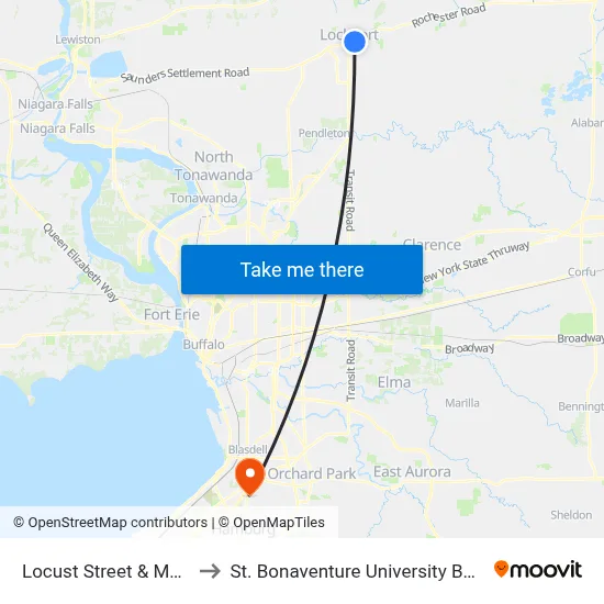 Locust Street & Main Street to St. Bonaventure University Buffalo Center map