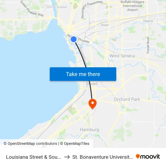 Louisiana Street & South Park Avenue to St. Bonaventure University Buffalo Center map