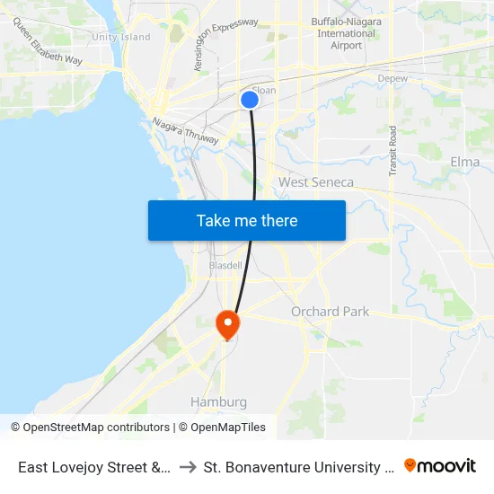 East Lovejoy Street & Gold Street to St. Bonaventure University Buffalo Center map