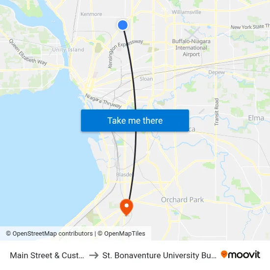 Main Street & Custer Street to St. Bonaventure University Buffalo Center map