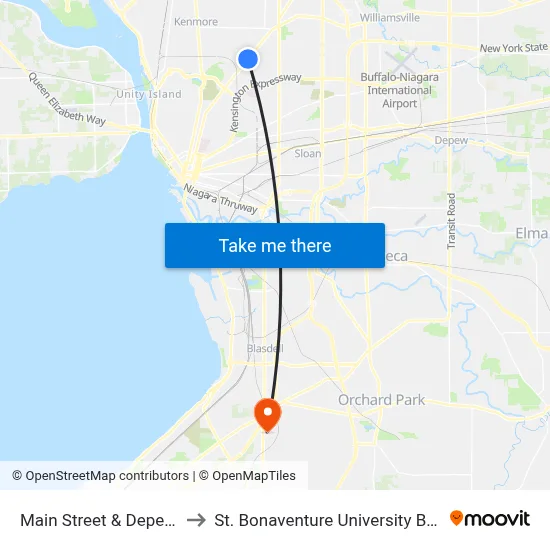 Main Street & Depew Avenue to St. Bonaventure University Buffalo Center map