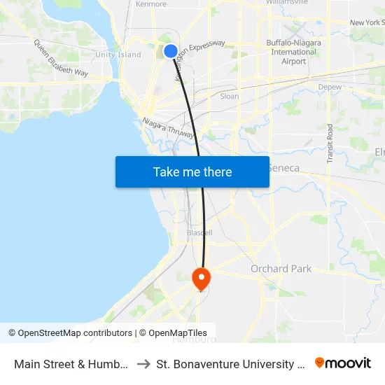 Main Street & Humboldt Station to St. Bonaventure University Buffalo Center map