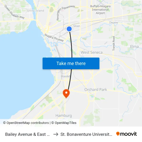 Bailey Avenue & East Lovejoy Street to St. Bonaventure University Buffalo Center map