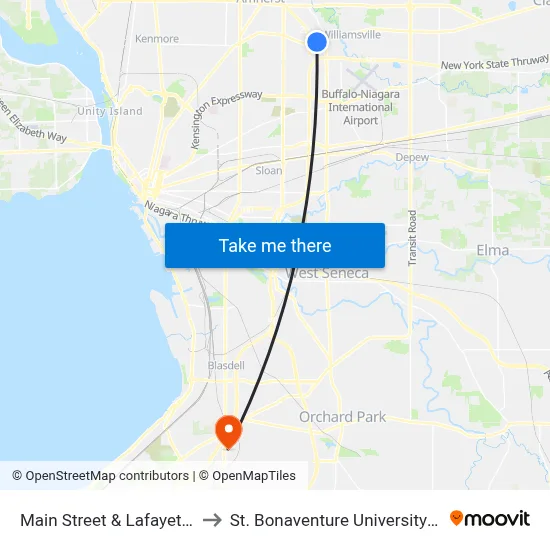 Main Street & Lafayette Boulevard to St. Bonaventure University Buffalo Center map