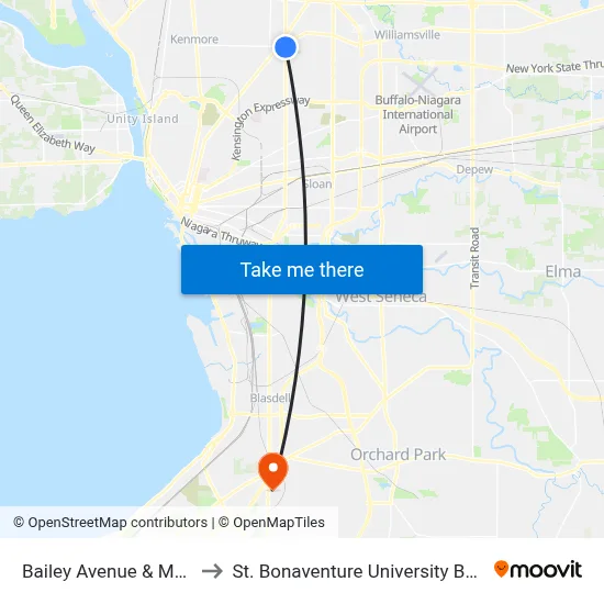 Bailey Avenue & Main Street to St. Bonaventure University Buffalo Center map