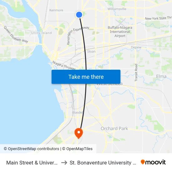 Main Street & University Station to St. Bonaventure University Buffalo Center map
