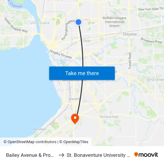 Bailey Avenue & Proctor Avenue to St. Bonaventure University Buffalo Center map