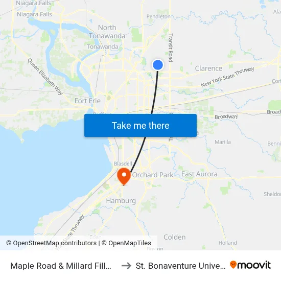 Maple Road & Millard Fillmore Suburban Hospital to St. Bonaventure University Buffalo Center map