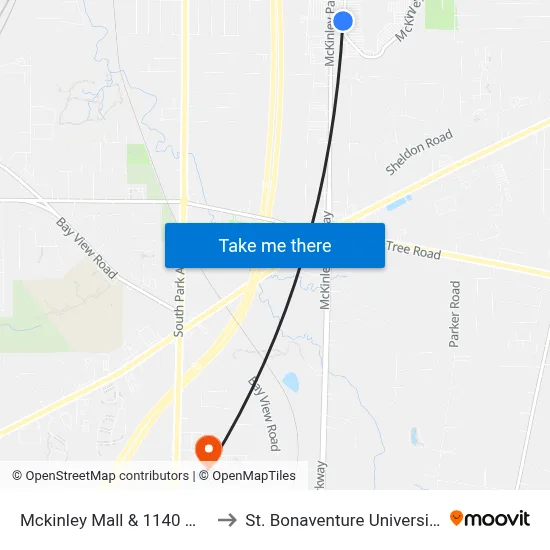 Mckinley Mall & 1140 Mckinley Parkway to St. Bonaventure University Buffalo Center map
