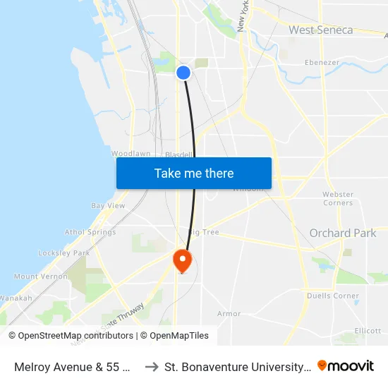 Melroy Avenue & 55 Melroy Avenue to St. Bonaventure University Buffalo Center map