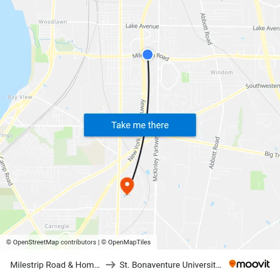 Milestrip Road & Home Depot Plaza to St. Bonaventure University Buffalo Center map