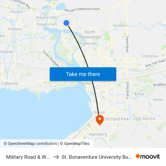 Military Road & Wegmans to St. Bonaventure University Buffalo Center map