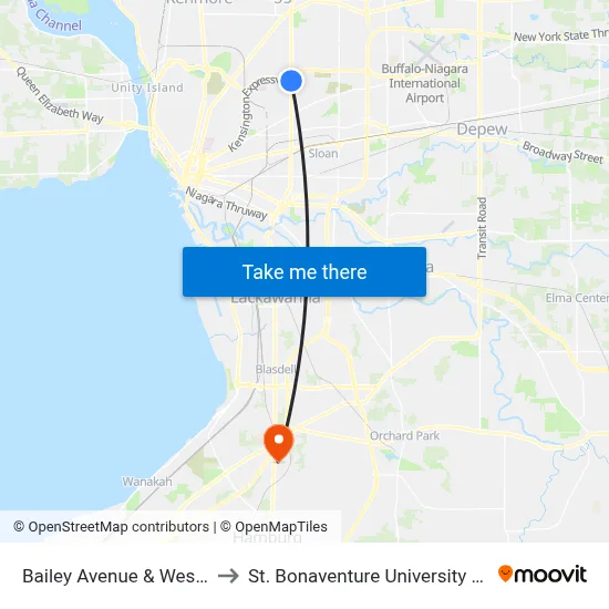 Bailey Avenue & Weston Avenue to St. Bonaventure University Buffalo Center map