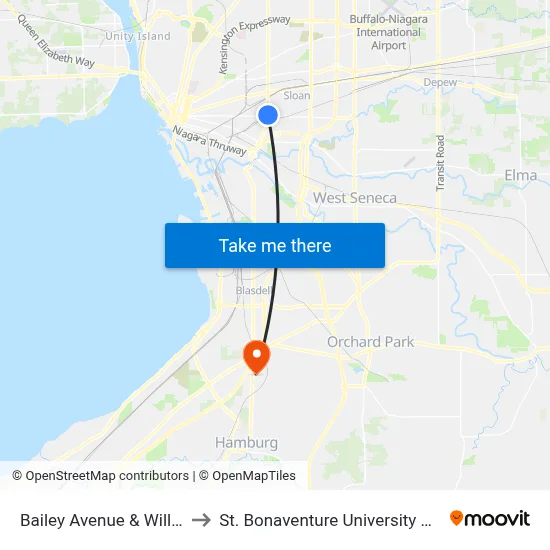 Bailey Avenue & William Street to St. Bonaventure University Buffalo Center map