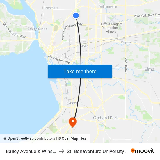 Bailey Avenue & Winspear Avenue to St. Bonaventure University Buffalo Center map