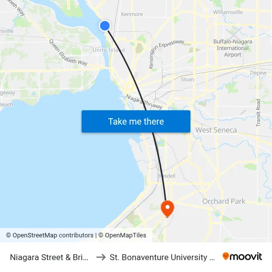 Niagara Street & Briggs Avenue to St. Bonaventure University Buffalo Center map