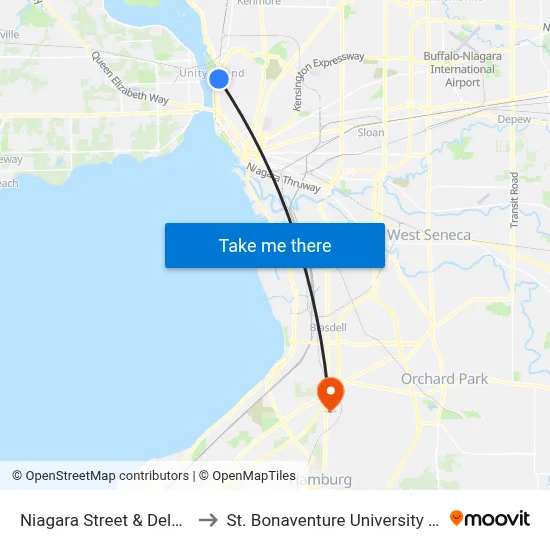 Niagara Street & Delavan Avenue to St. Bonaventure University Buffalo Center map