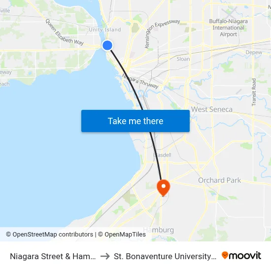 Niagara Street & Hampshire Street to St. Bonaventure University Buffalo Center map