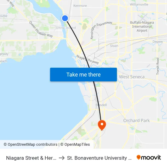 Niagara Street & Hertel Avenue to St. Bonaventure University Buffalo Center map
