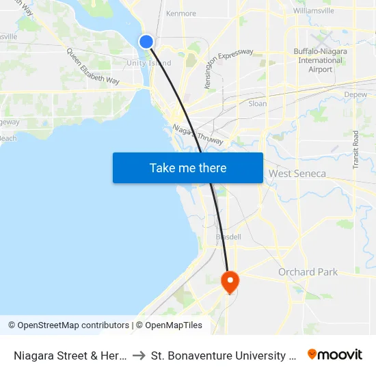Niagara Street & Hertel Avenue to St. Bonaventure University Buffalo Center map