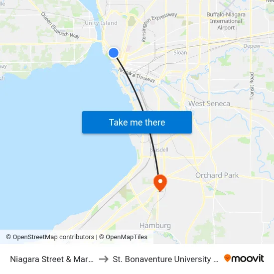 Niagara Street & Maryland Street to St. Bonaventure University Buffalo Center map