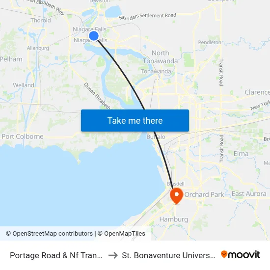 Portage Road & Nf Transportation Center to St. Bonaventure University Buffalo Center map