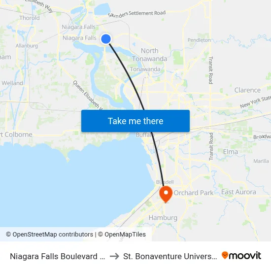 Niagara Falls Boulevard & Fashion Outlets to St. Bonaventure University Buffalo Center map
