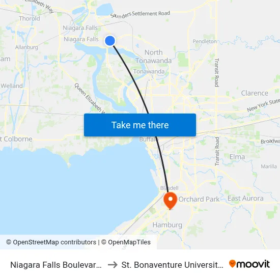 Niagara Falls Boulevard & 70th Street to St. Bonaventure University Buffalo Center map