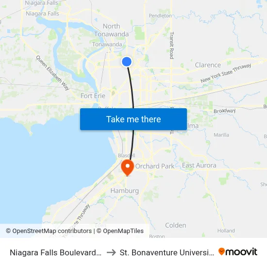 Niagara Falls Boulevard & Brighton Road to St. Bonaventure University Buffalo Center map