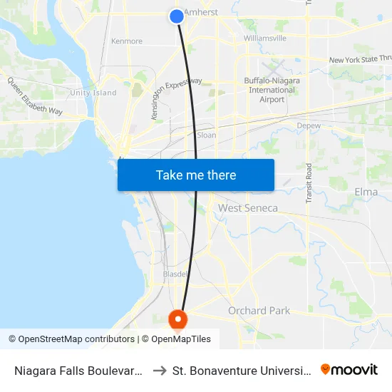 Niagara Falls Boulevard & Eggert Road to St. Bonaventure University Buffalo Center map